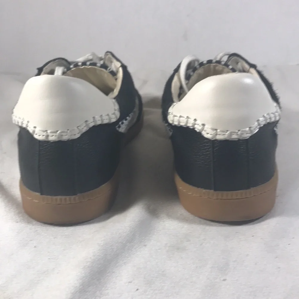Dolce Vita Women Notice Black Leather & Fur Sneakers with White Stitched Accents